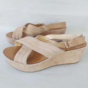 J.Crew Women Darcy Beige Suede Leather Slingback Wedge Sandals Size 8 Comfort